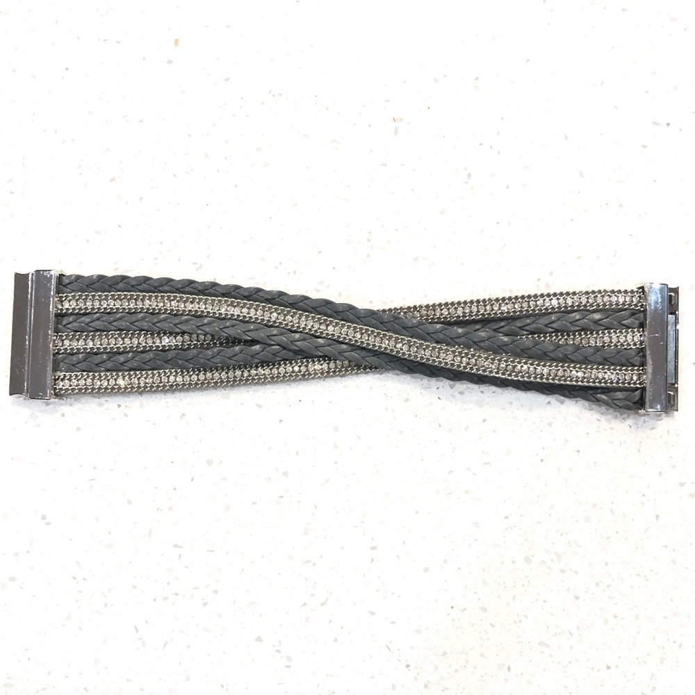 Rhinestone & Braided Leather Layered Bracelet